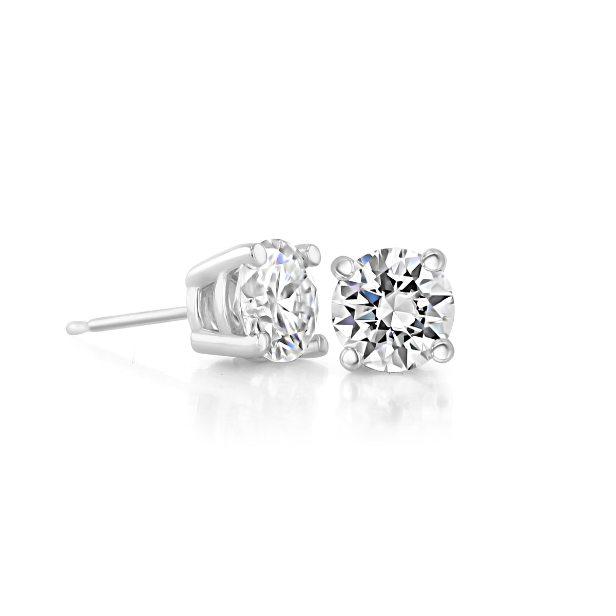 1.60ct Moissanite Stud Earrings set in white gold, featuring round-cut stones in white gold settings.