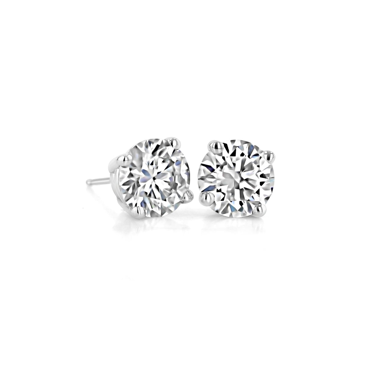 A pair of 2.40ct Moissanite Stud Earrings set in White Gold | MST70, featuring round-cut stones in white gold settings.