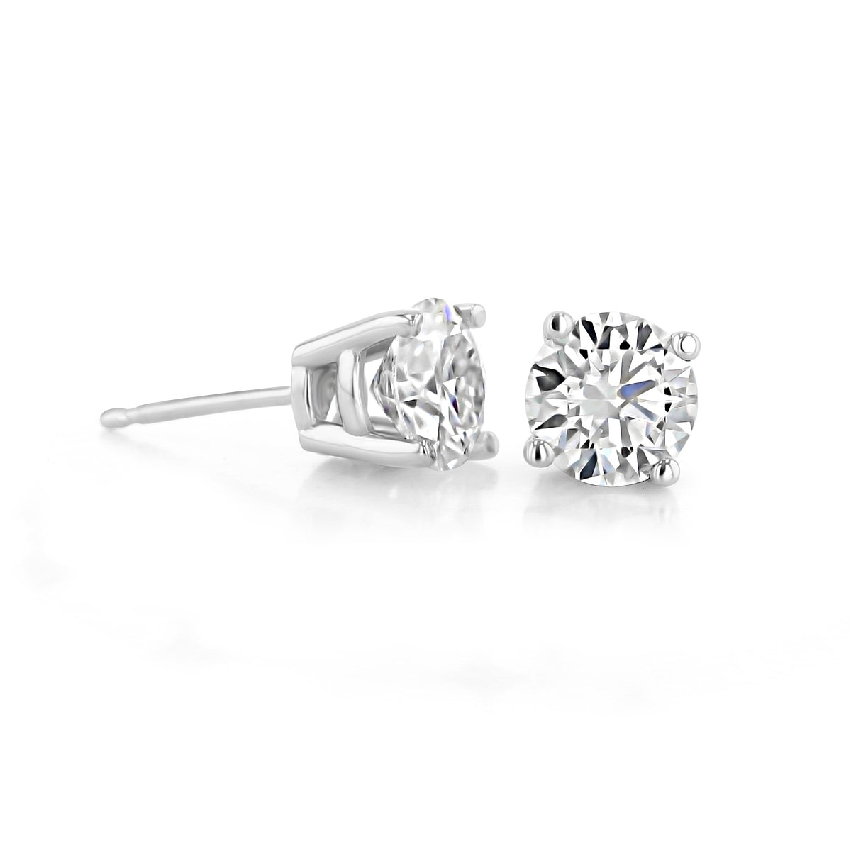 3.00ct Moissanite Stud Earrings set in White Gold | MST75 featuring two round-cut solitaire studs in white gold settings.