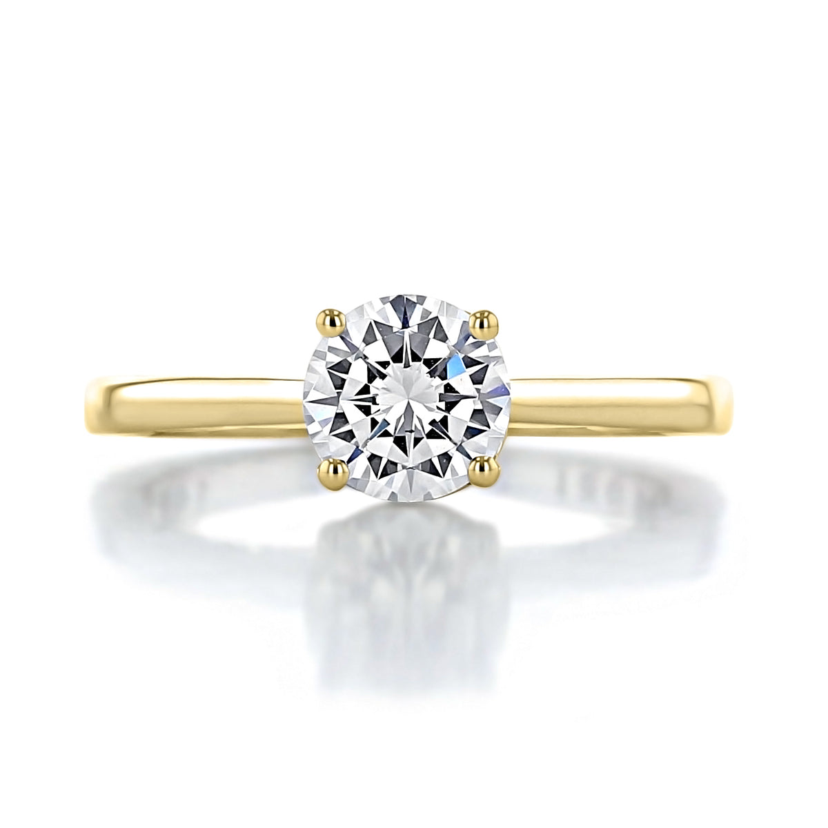Tacori Coastal Crescent Round Solitaire Engagement Ring P100RD65Y featuring a yellow gold band and a four-prong setting.