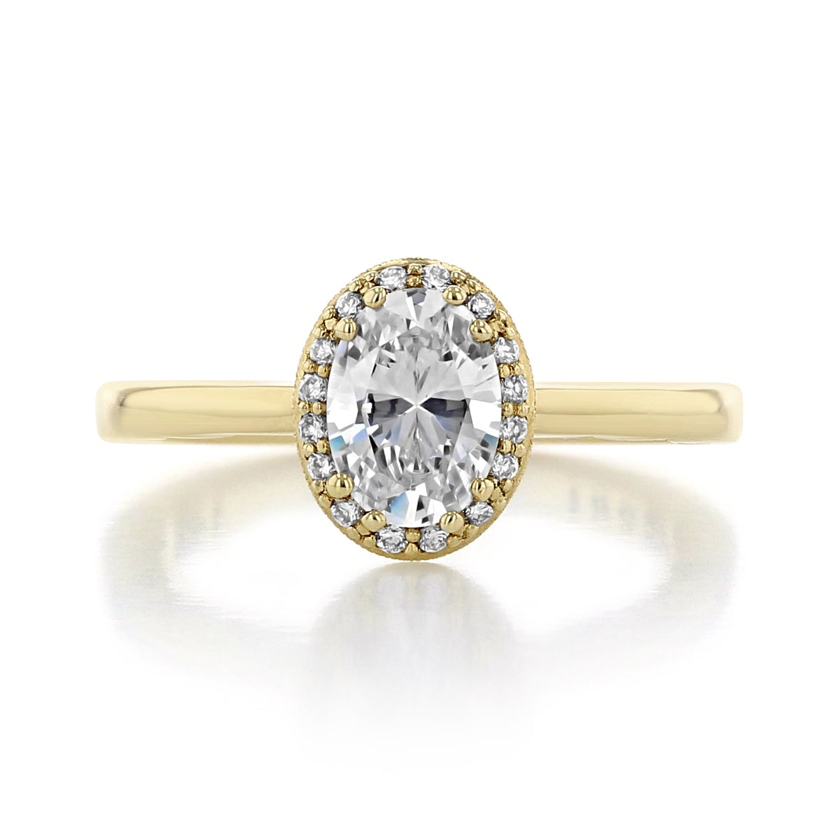 Coastal Crescent | Oval Solitaire Engagement Ring - P101OV75X55Y by Tacori, featuring an oval-cut diamond with a halo on a thin gold band.