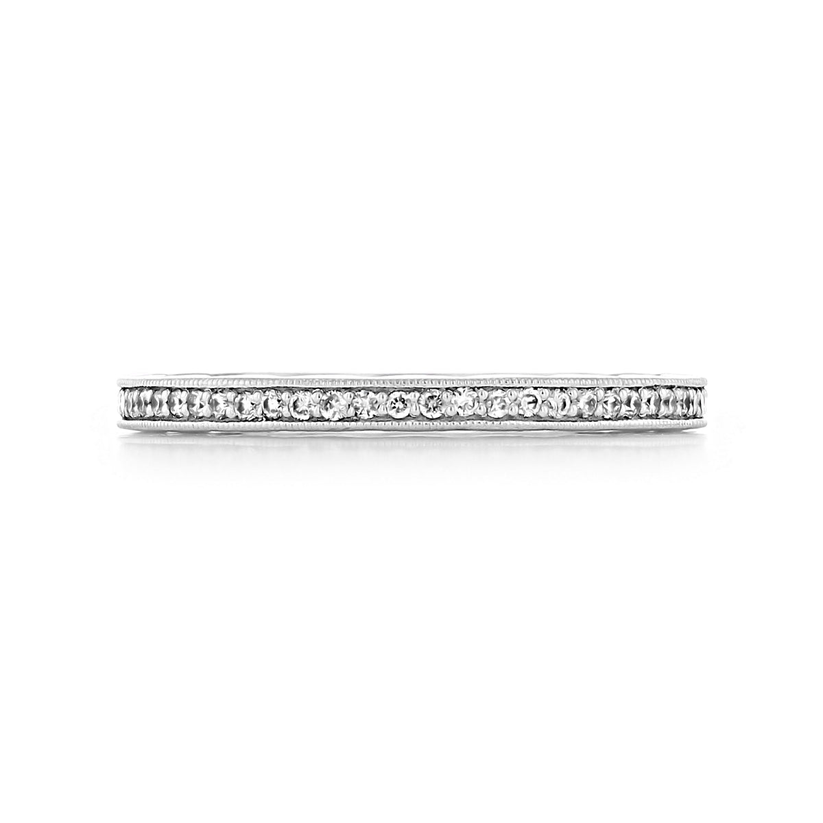 A Tacori Coastal Crescent | Diamond Band - P103B34FW 14k white gold eternity band featuring a continuous row of pavé-set diamonds between beaded edges.