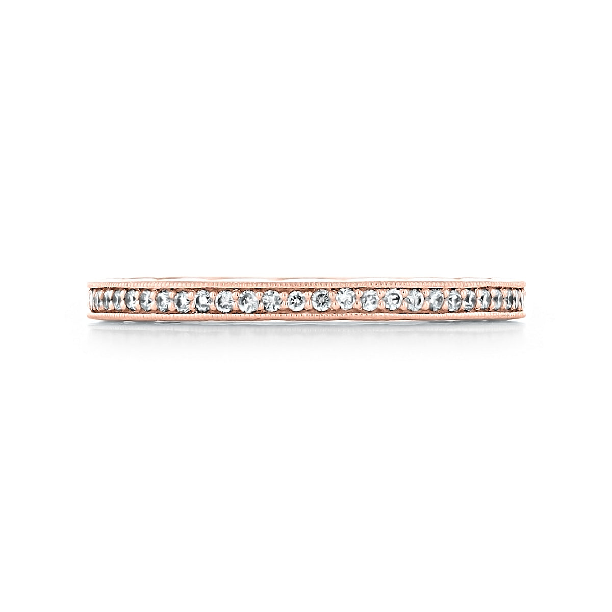 Tacori Coastal Crescent Diamond Band - P103B34FPK in 14k rose gold, featuring a row of pavé-set diamonds bordered by delicate beaded detail.
