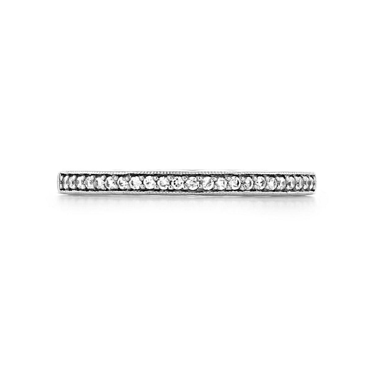 Tacori Coastal Crescent | Diamond Band - P103BF, a thin platinum wedding band featuring a row of small, round pavé-set diamonds with milgrain edges.