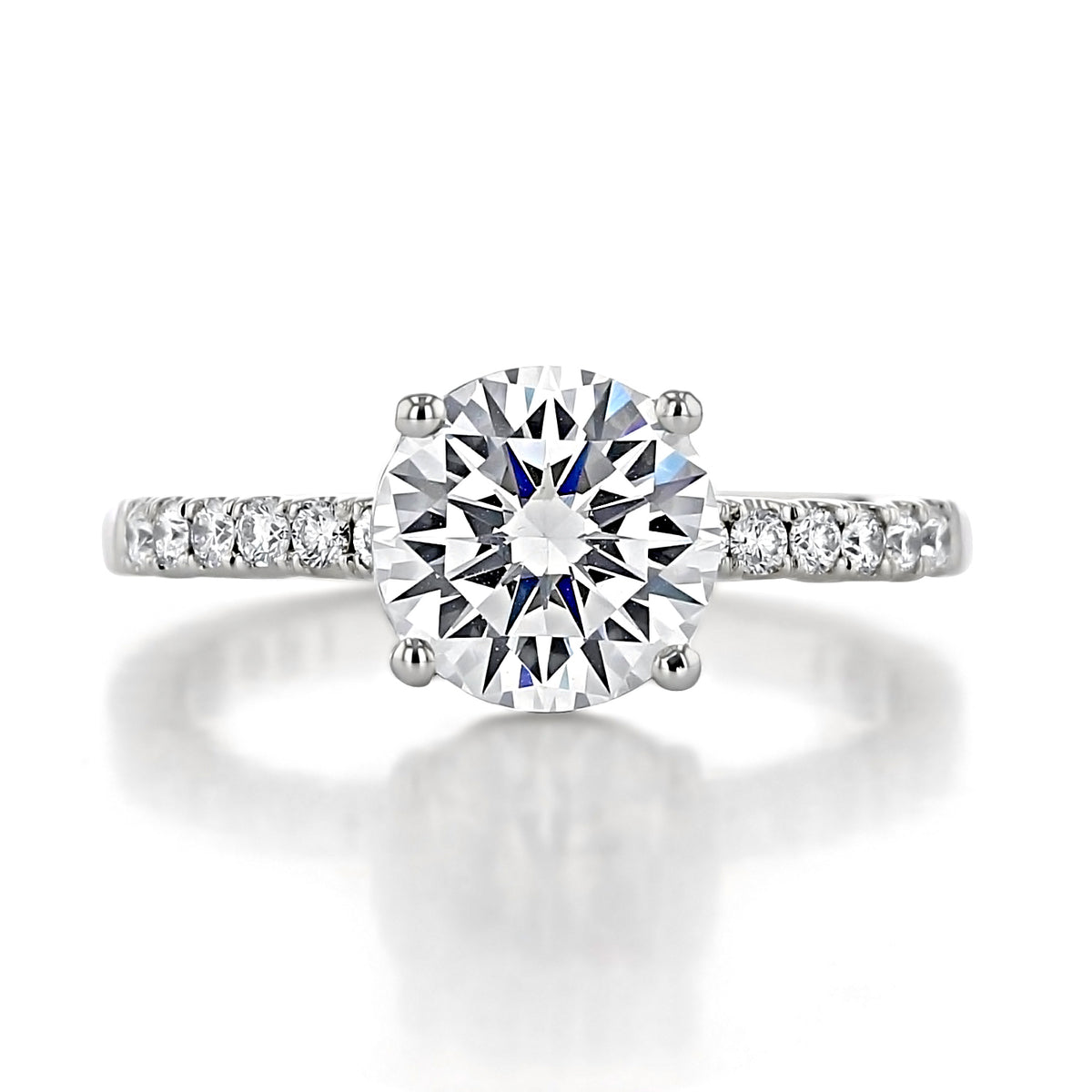 Coastal Crescent | Round Solitaire Engagement Ring - P1042RD8W with a pavé-set diamond band on a white background.