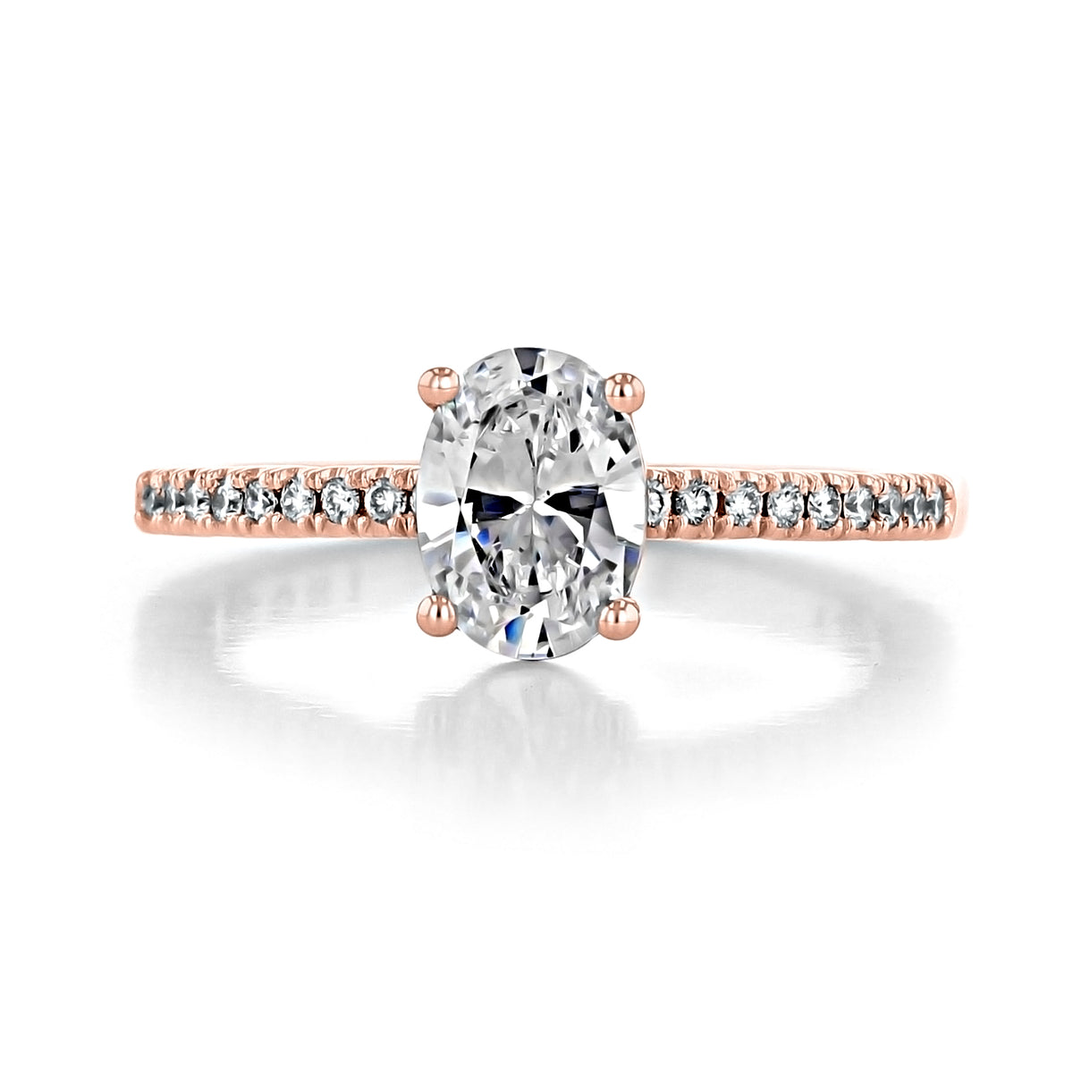 Coastal Crescent | Oval Solitaire Engagement Ring - P104OV75X55FPK featuring an oval-cut solitaire on a rose gold band set with small diamonds.