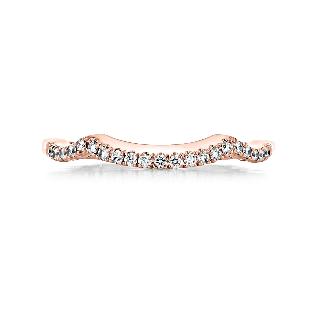 Coastal Crescent | Curved Diamond Band - P105BFPK in curved 14k rose gold set with a row of round diamonds.
