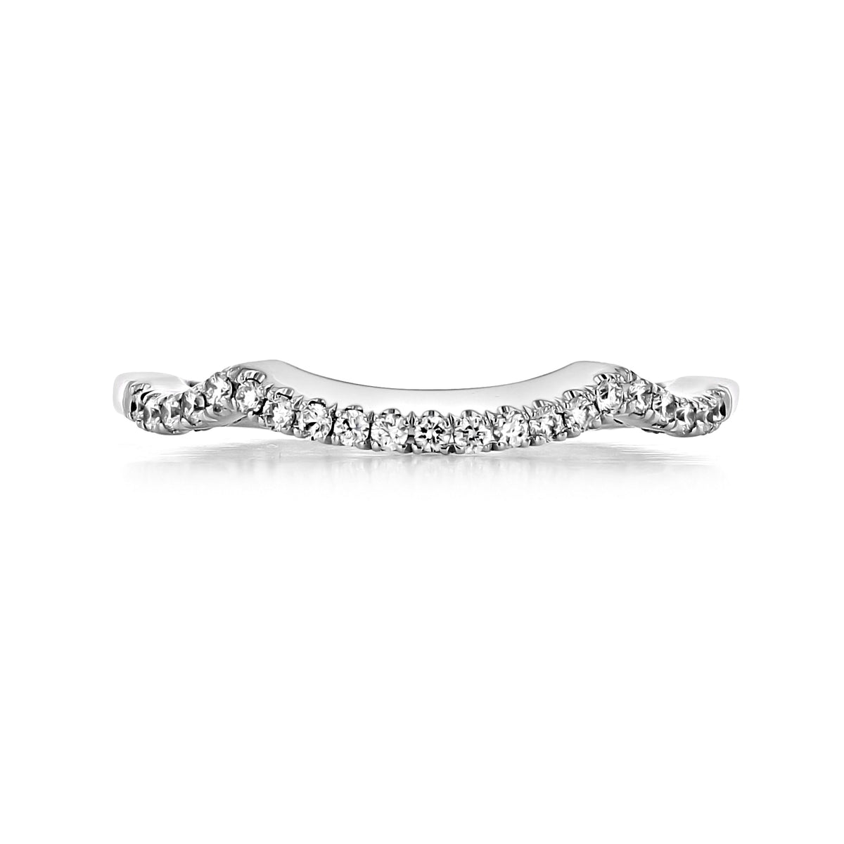 Coastal Crescent | Curved Diamond Band - P105BF, a curved platinum wedding band set with a row of round pavé diamonds designed as a matching engagement ring.