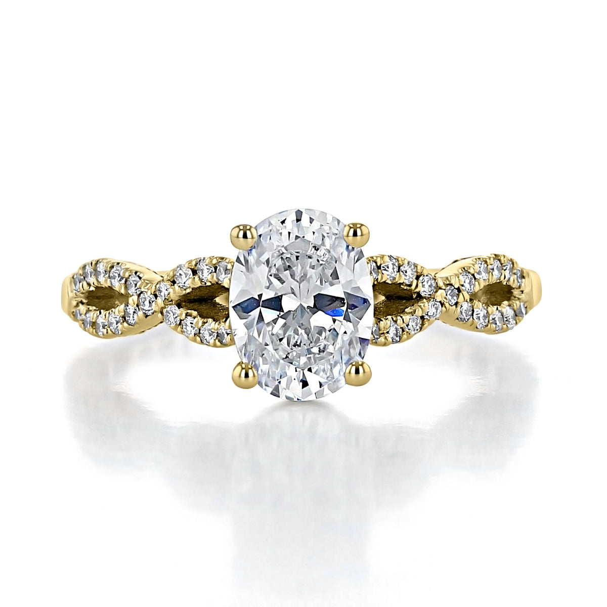 Coastal Crescent | Oval Solitaire Engagement Ring - P105OV8X6Y featuring an oval-cut diamond on a 14k gold twisted band accented with small pavé diamonds.