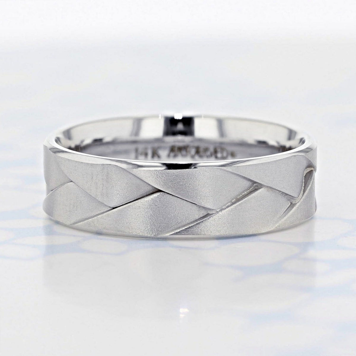 Artcarved Woven Wedding Band | FG560 in a silver tone featuring a textured, weaved pattern around the center.
