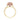 Morganite Engagement Ring | R829-4 featuring a cushion-cut morganite in a rose gold setting on a yellow gold band accented with small dark stones.