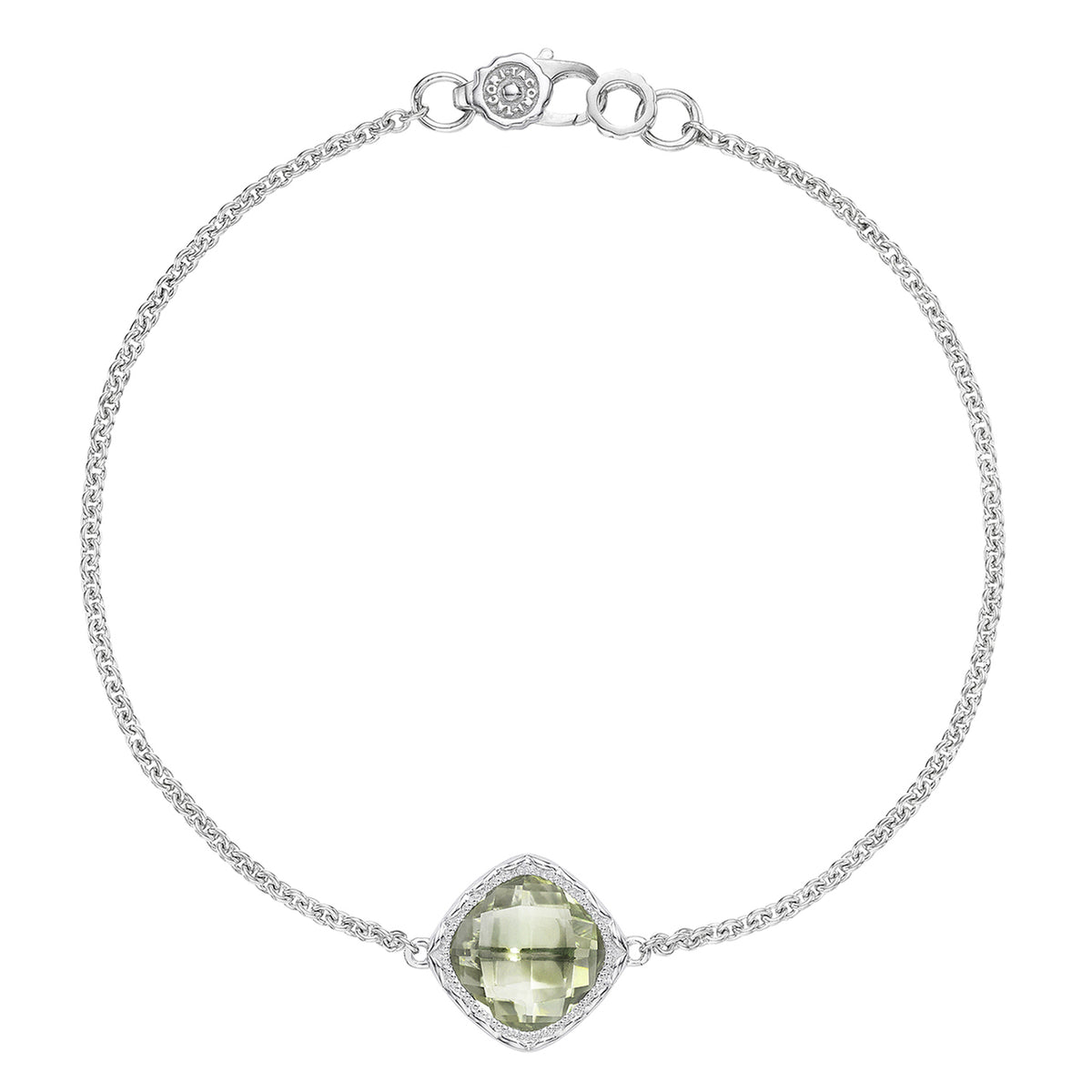 Tacori Crescent Embrace Petite Prasiolite Fashion Bracelet SB22312 featuring a silver chain and a square, faceted prasiolite gemstone setting in a refined, sophisticated aesthetic.