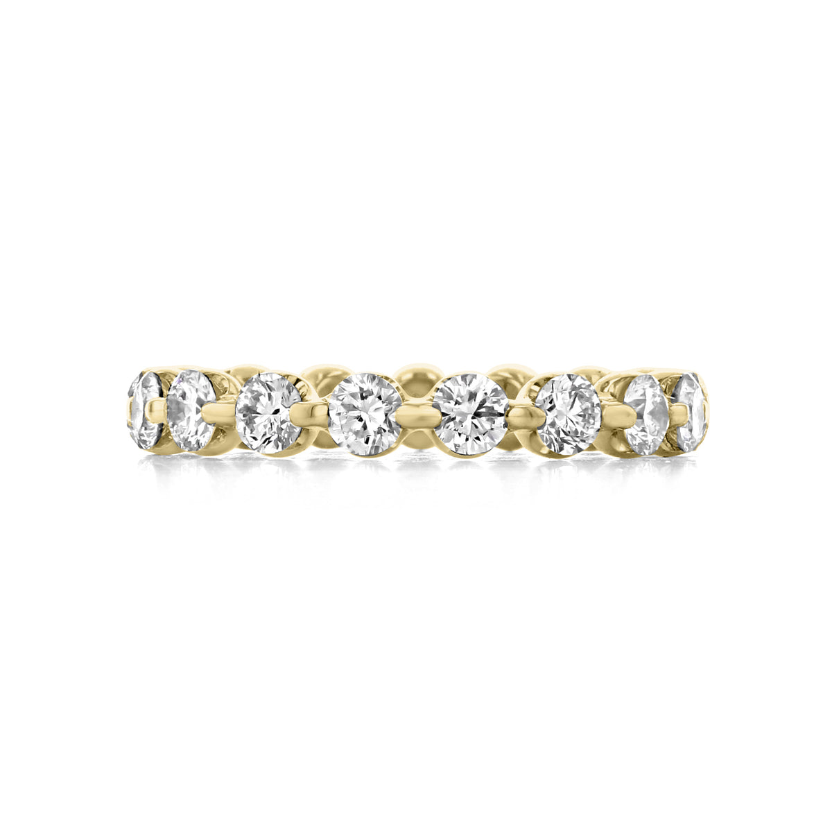 Crystal | 1.56ct Single Prong Lab Diamond Eternity Band in 14k yellow gold, featuring a continuous row of round-cut diamonds in single prong settings.