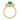 Emerald Three-Stone Engagement Ring | TR97 featuring an emerald-cut green center stone in yellow gold, flanked by two triangular diamonds with a row of small diamonds set below the center stone.