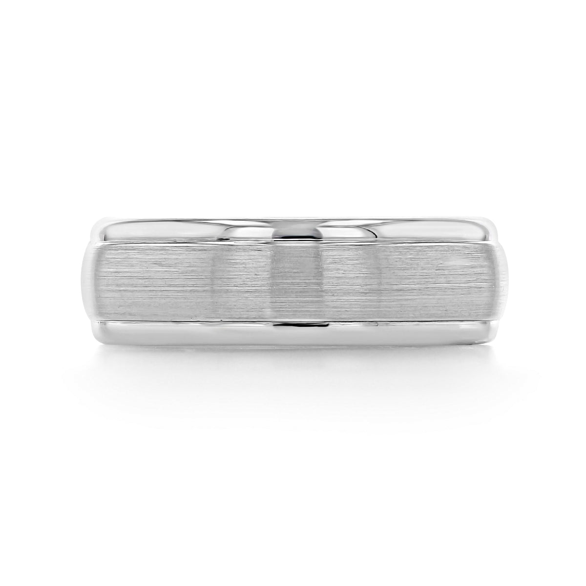 Brushed Wedding Band | WB159, a 14k grey gold men’s wedding band with a brushed center finish and polished edges.