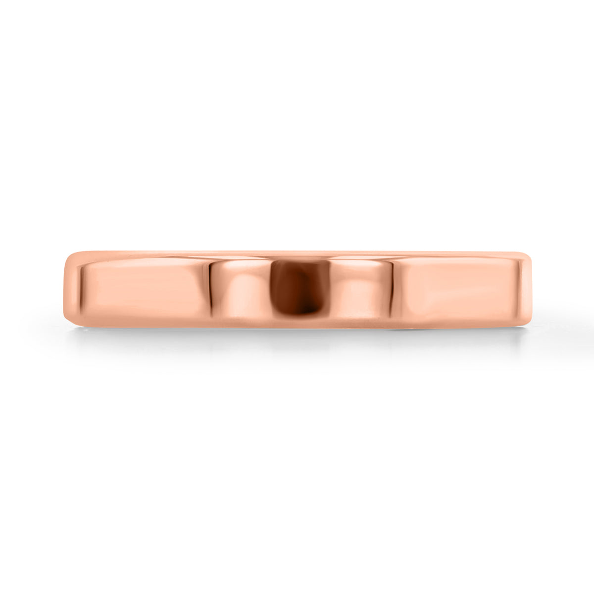 A Hadley 3mm Flat Top Polished Wedding Band in rose gold with a flat top surface.