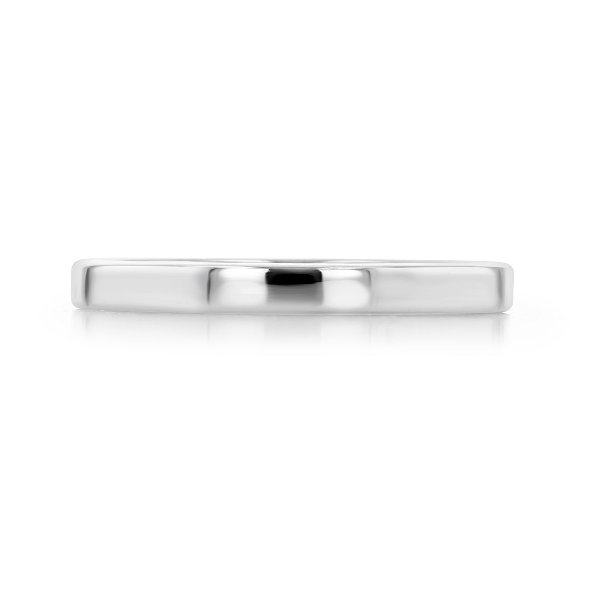 A thin, polished silver-tone Hadley | 2mm Flat Top Polished Wedding Band with a flat top.