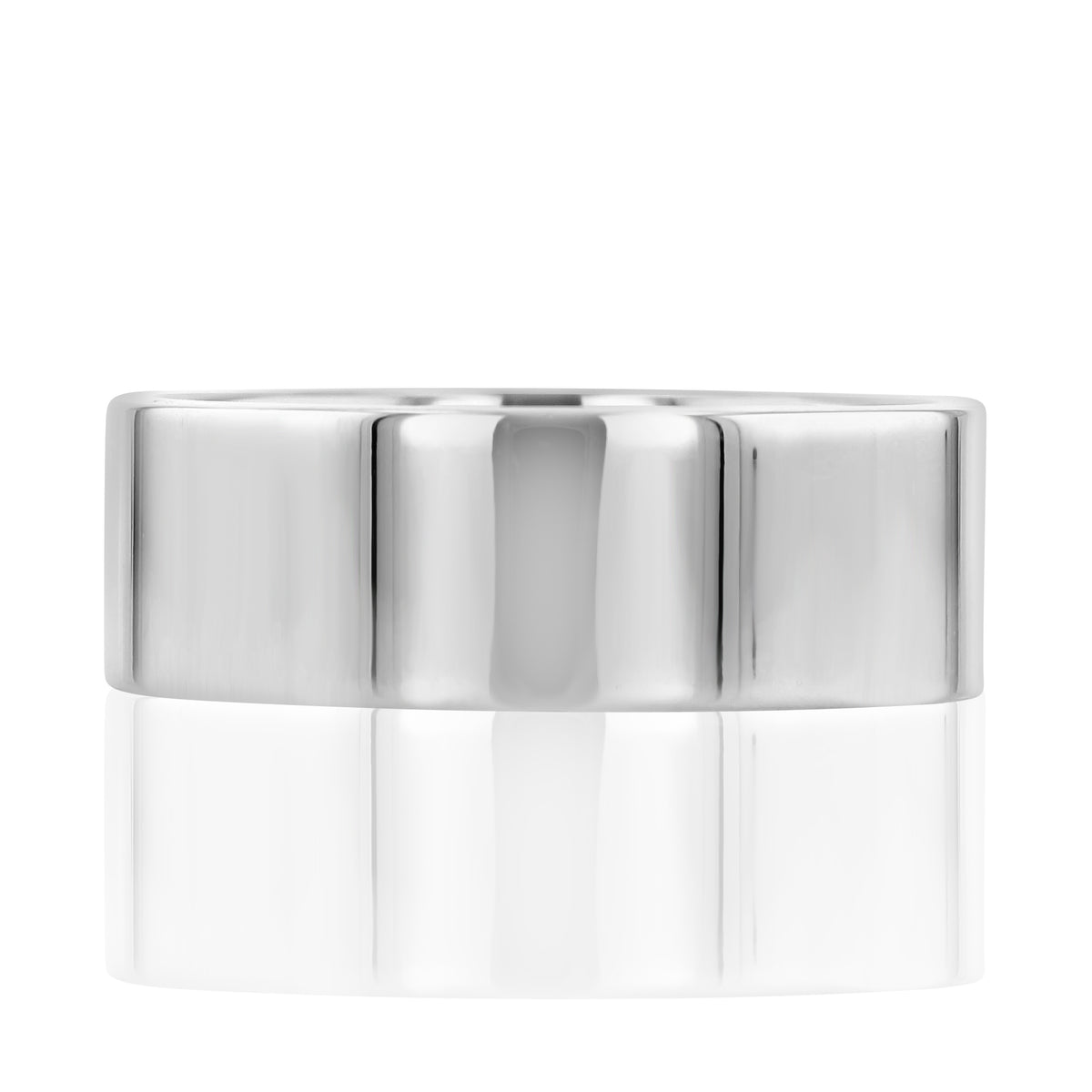 Polished Wedding Band | WB468: a wide, 8mm polished wedding band with a flat profile and a smooth, traditional finish.