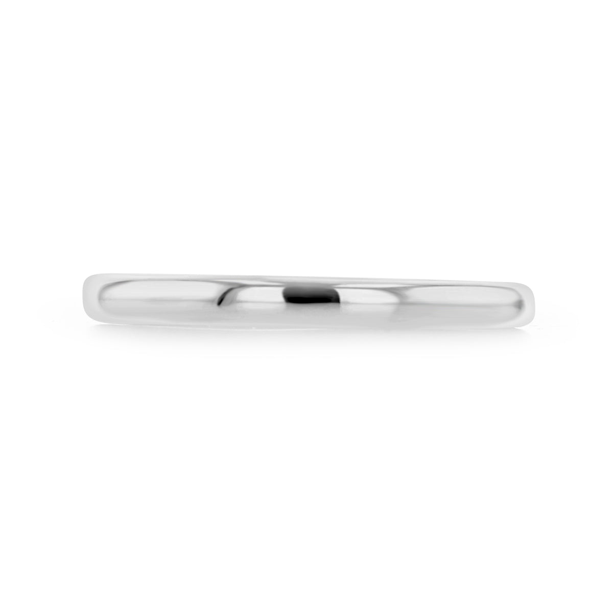 A slim, delicate Clarita 2mm Slim Low Dome Polished Wedding Band with a rounded, polished metal finish.