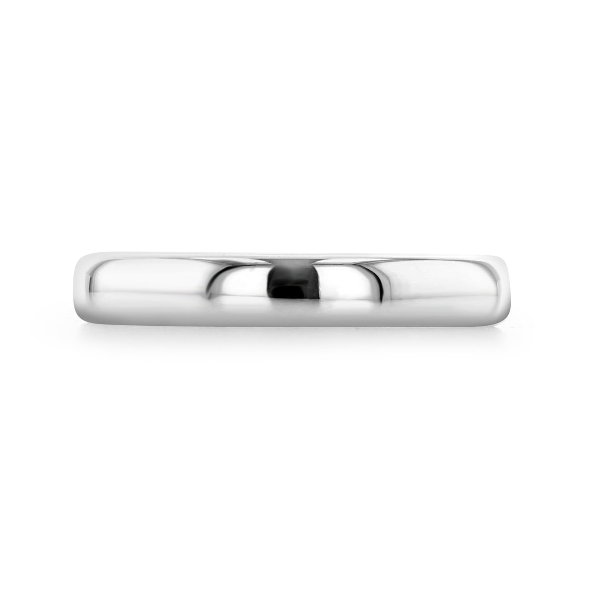 A Clarita 3mm Low Dome Polished Wedding Band in a minimalist, polished platinum design.