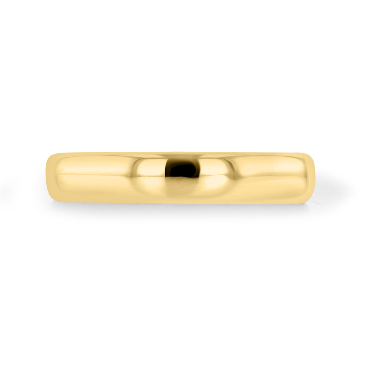 The Clarita 3.5mm Low Dome Polished Wedding Band by Icing On The Ring, a polished yellow gold ring with a minimalist, low dome profile.