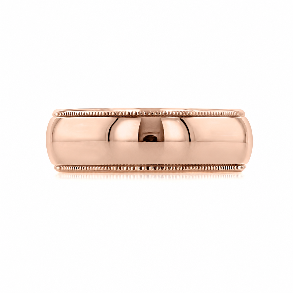 Polished Wedding Band | WB524 rose gold men’s wedding band with a polished center and decorative milgrain edges.