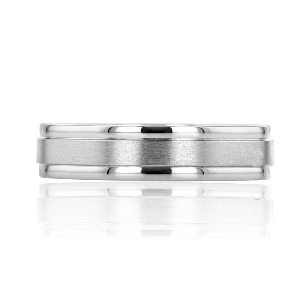 A Flat-Top Wedding Band | FG12-5 in white gold with a brushed center and polished edges.
