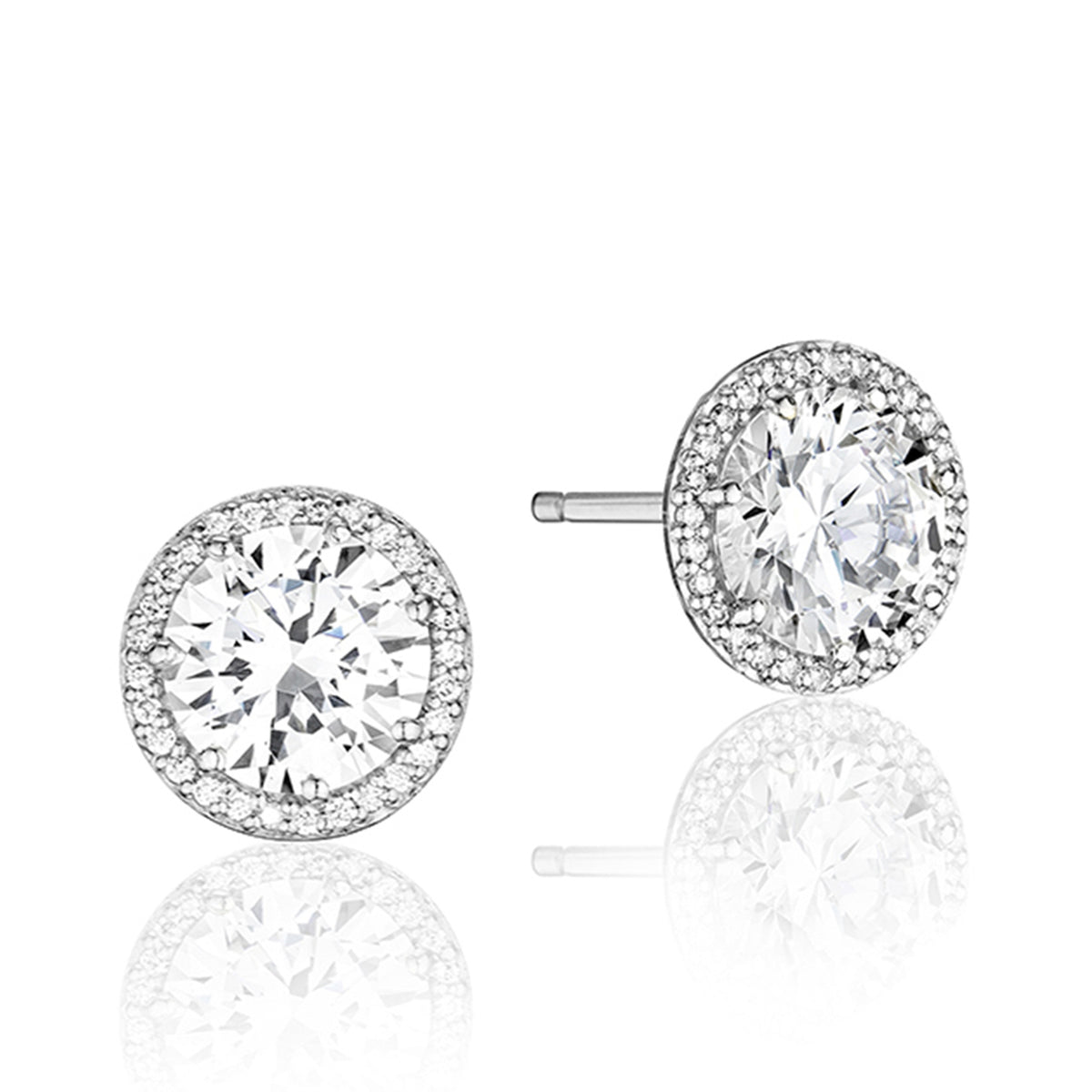 Tacori Diamond Bloom Fashion Earrings | FE6706 stud earrings featuring a large central stone surrounded by a halo of smaller pavé diamonds.
