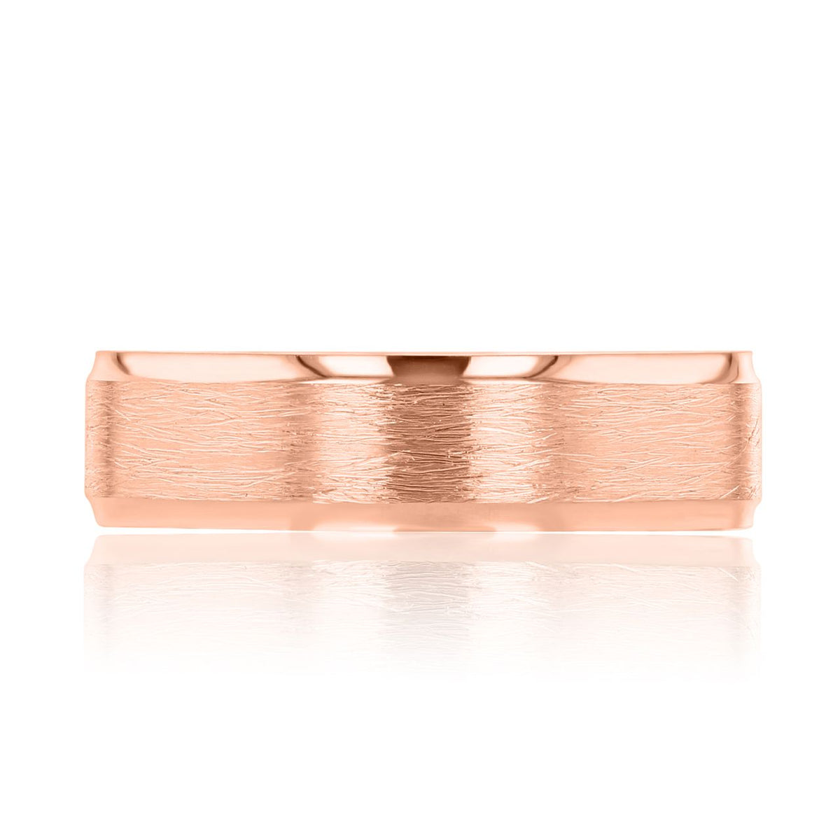 Tacori Men’s Coarse Brushed Wedding Band - 144-6RB in rose gold, featuring a textured, coarse-brushed finish and polished beveled edges.