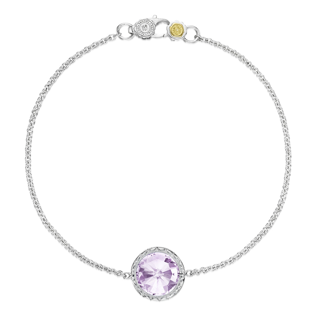 Crescent Embrace Rose Amethyst Fashion Bracelet | SB16613 by Tacori featuring a round, faceted rose amethyst gemstone in a detailed silver chain setting.