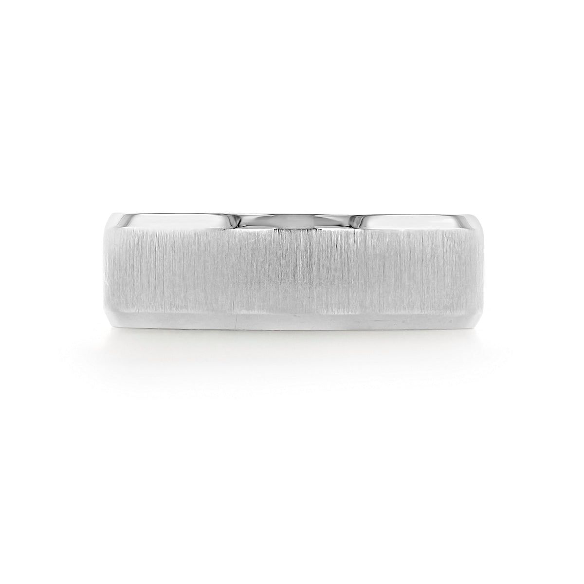 A flat silver Tacori Sculpted Crescent | Wedding Band - 107-7WS with a brushed matte finish and polished beveled edges.