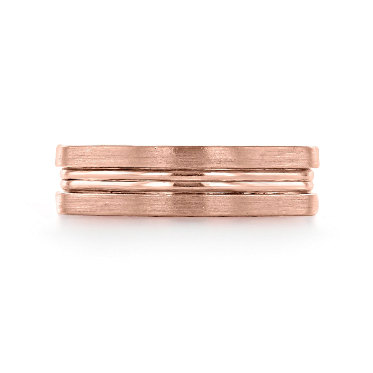 Tacori Sculpted Crescent wedding band 109-6RS in rose gold, featuring a central grooved design between two flat-edged bands.