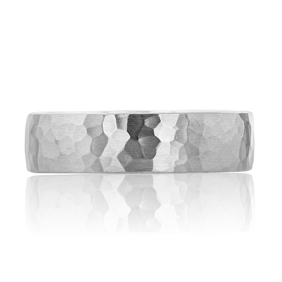 Hammered Wedding Band | 11-89106, a 6mm hammered white gold wedding band with a textured finish.
