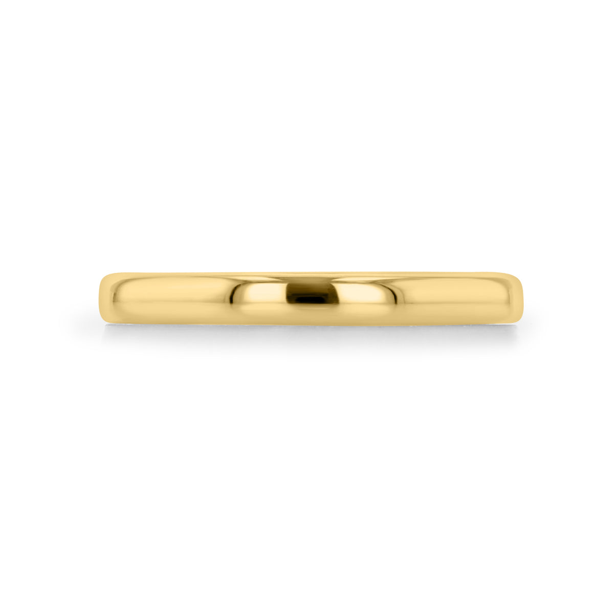 A smooth, low dome 2mm gold Clarita wedding band in a classic style.