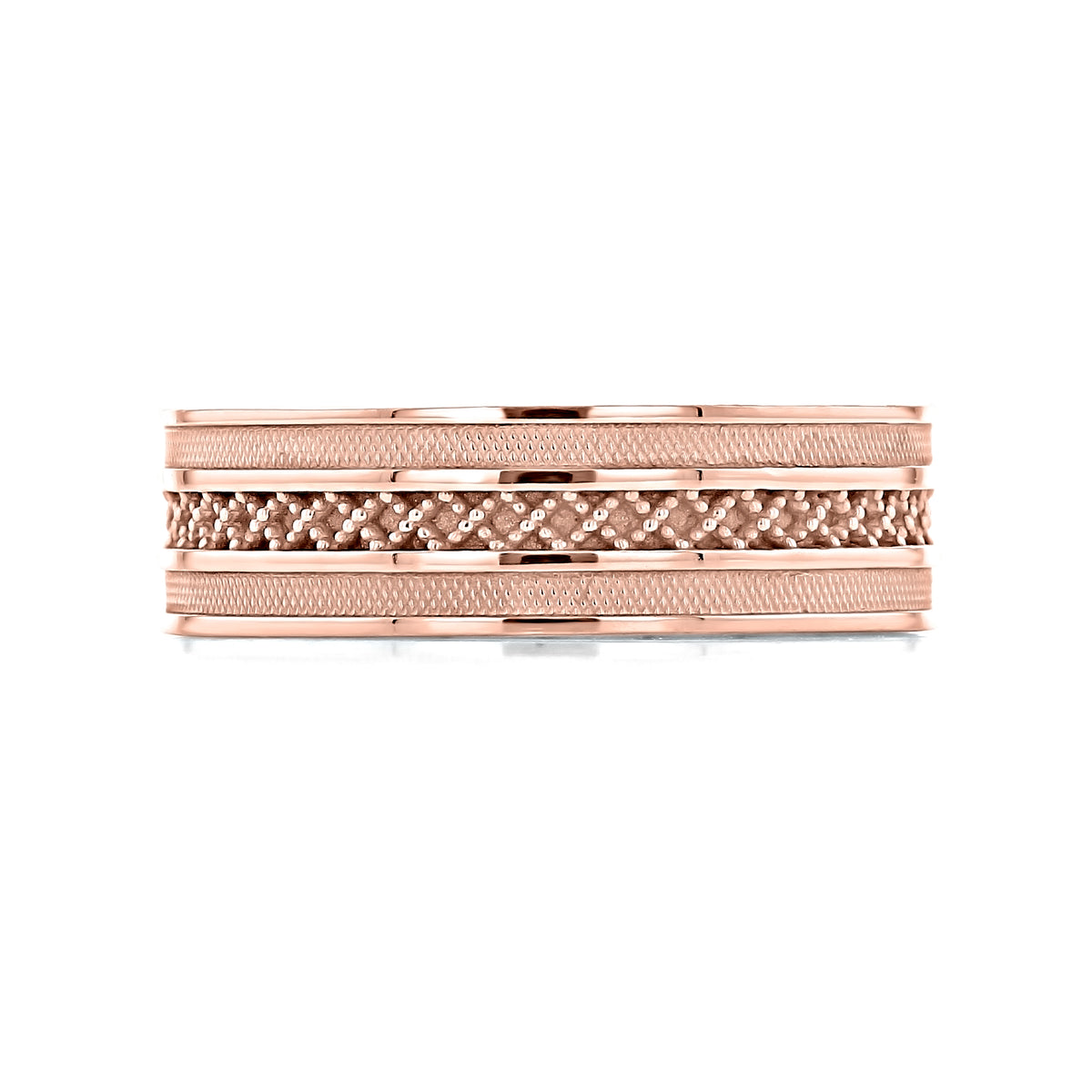 Rose gold Sculpted Crescent | Wedding Band - 122-7R by Tacori featuring a textured center pattern flanked by two grooved bands.