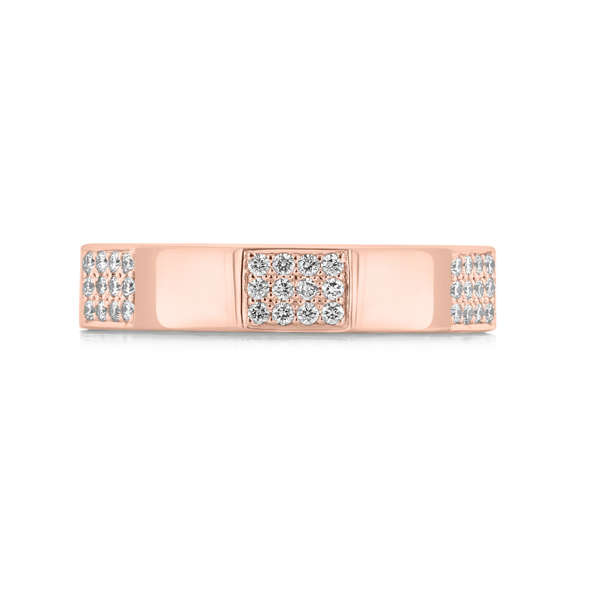 Icing On The Ring Tacori Wedding Band - 151-4YDSMPK in 18k rose gold, featuring a central square cluster of diamonds and two side sections of pave diamonds.