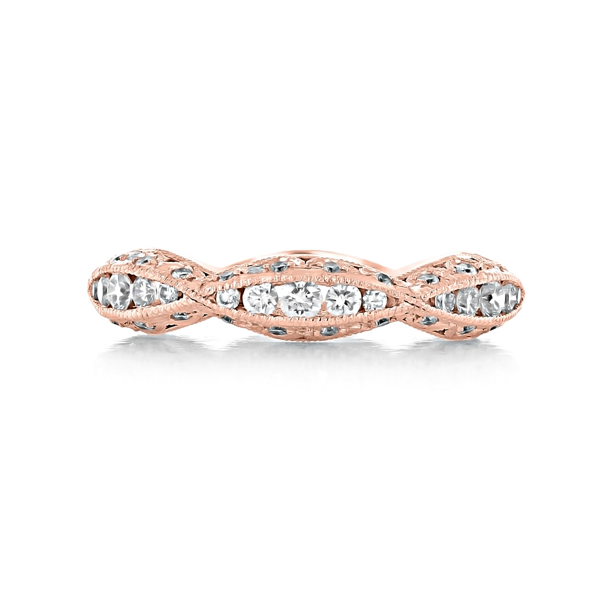 Rose gold Classic Crescent | Diamond Band - 2578B5PK featuring an interlocking, ribbon-twist design set with pavé-set round diamonds.
