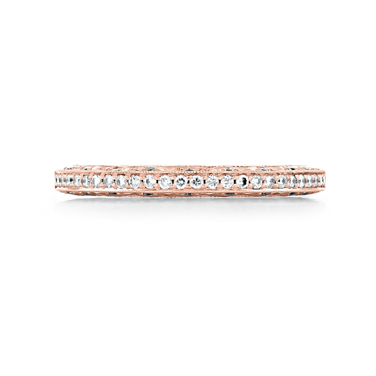 A rose gold Classic Crescent | Diamond Band - 2616B12XPK eternity band set with a continuous row of small round diamonds.