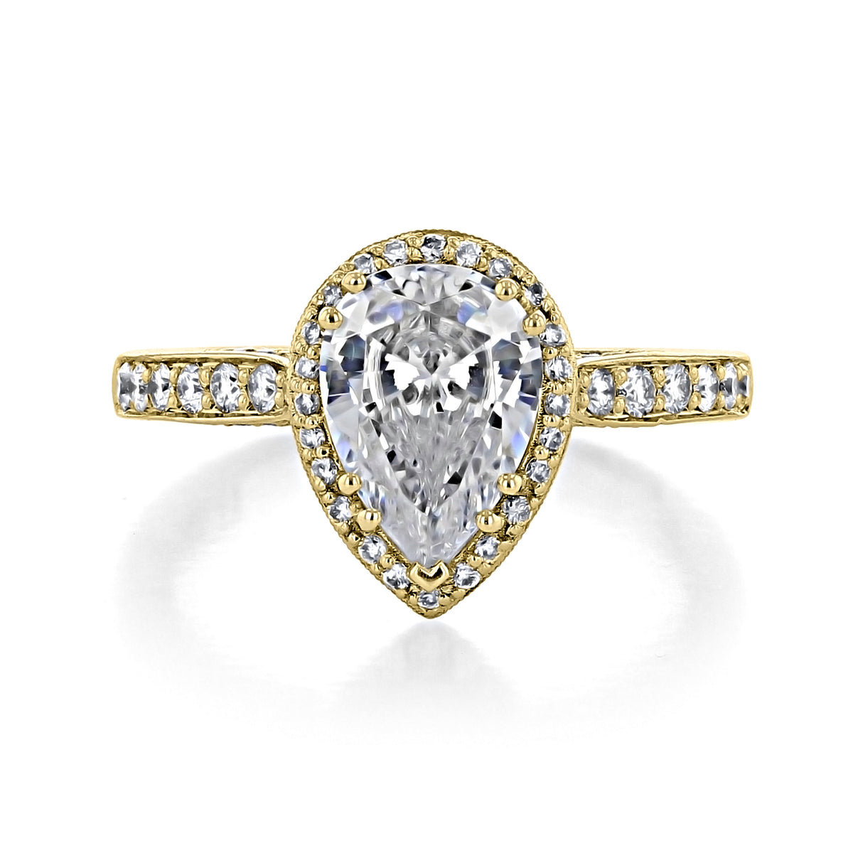 Dantela | Pear Bloom Engagement Ring - 2620PS10X7PY featuring a pear-shaped diamond in yellow gold with a radiant diamond bloom halo and a pavé-set band.