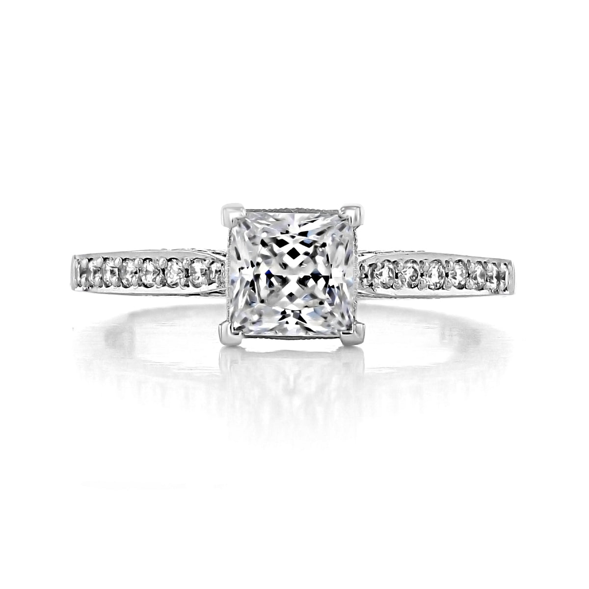 Tacori Dantela | Princess Solitaire Engagement Ring 2638PRP55 featuring a princess-cut solitaire diamond and a pavé-set diamond band with handcrafted details.