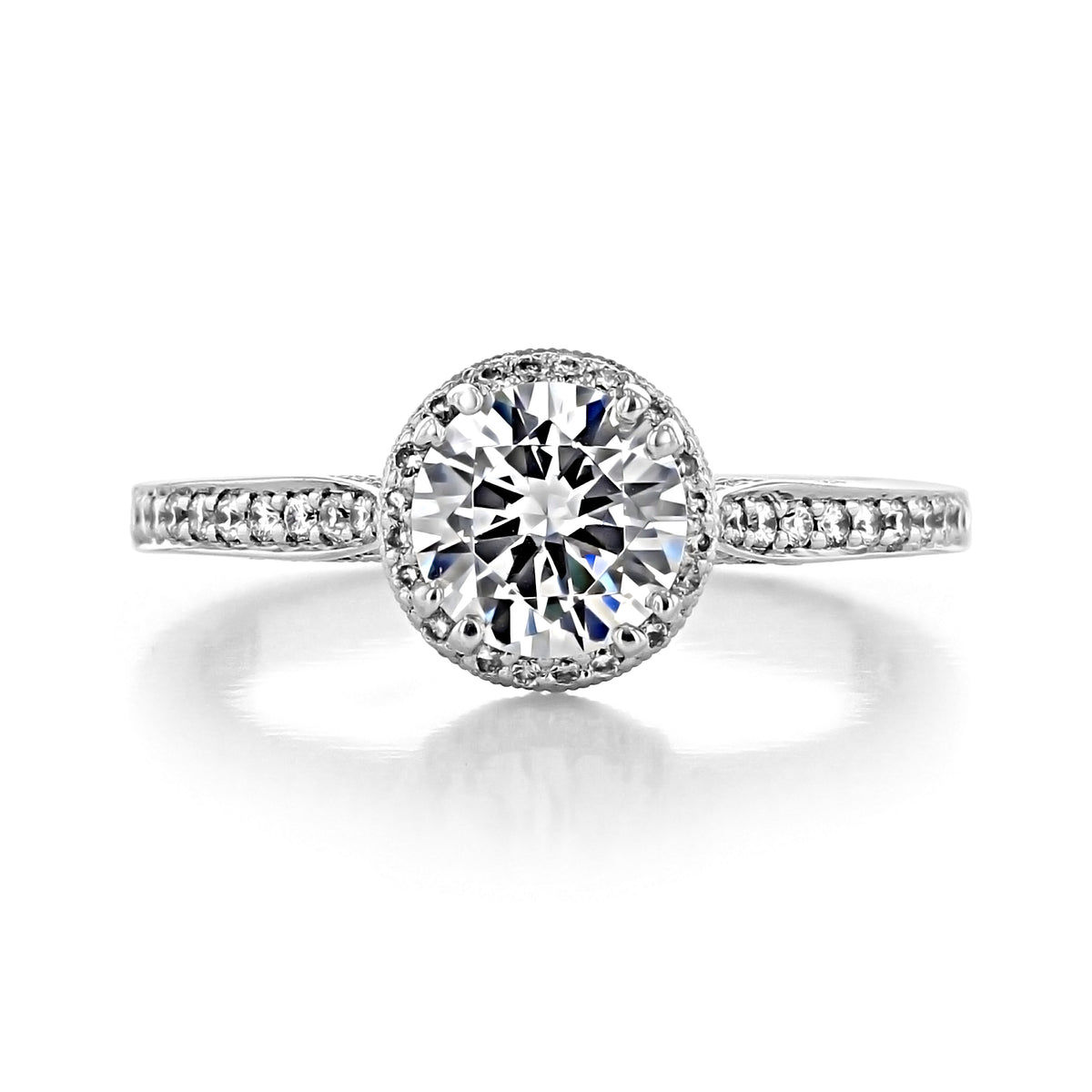 Dantela | Round Pavé Engagement Ring - 2639RDP65W featuring a round diamond, a pavé halo, and a pavé-set Tacori band.