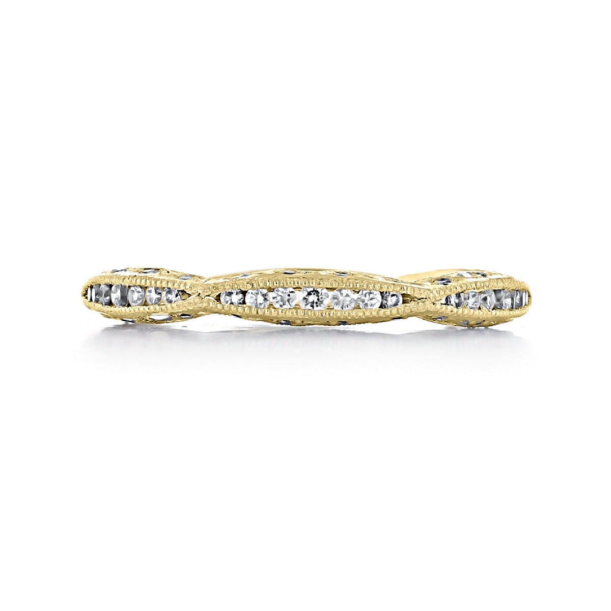 Classic Crescent | Diamond Band - 2645B5Y in yellow gold featuring a scalloped, diamond-encrusted design with intricate milgrain detailing.