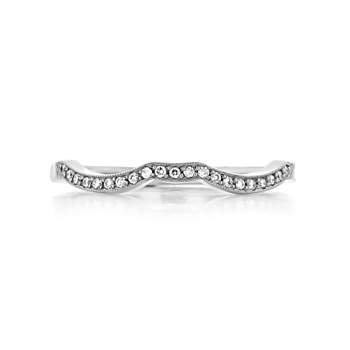 Curved platinum Ribbon | Diamond Band - 2648SMB featuring a row of pavé-set diamonds.