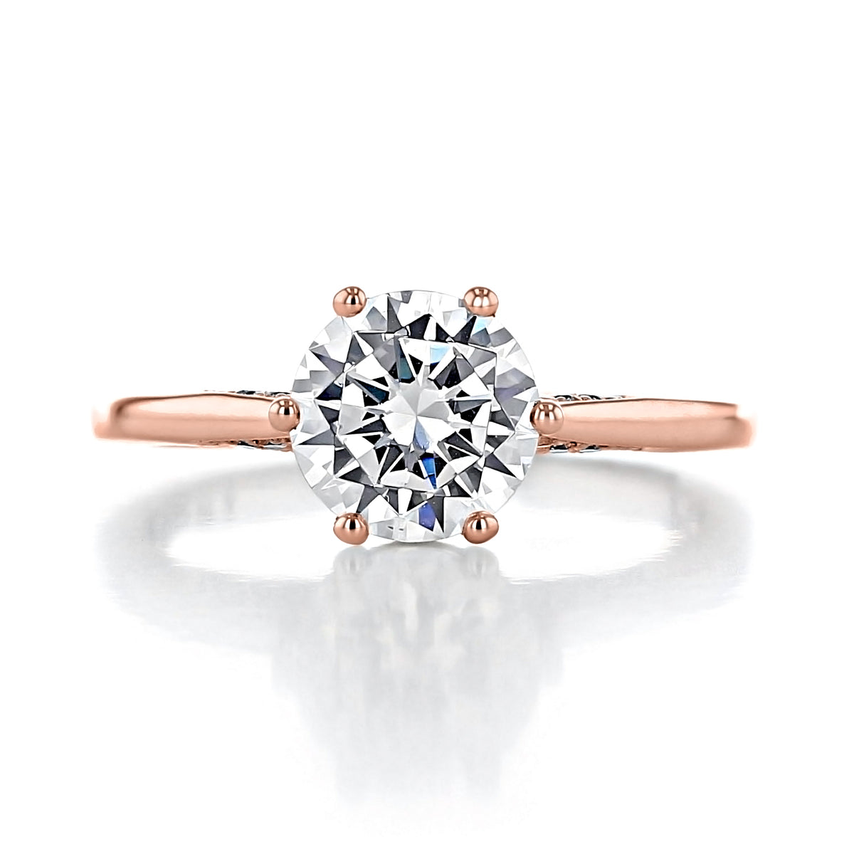Simply Tacori round solitaire engagement ring (2650RD75PK) featuring a rose gold band and a six-prong setting.