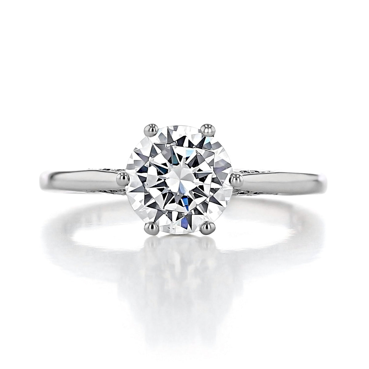 Simply Tacori | Round Solitaire Engagement Ring - 2650RD75 featuring a round center diamond with a six-prong setting on a plain metal band.