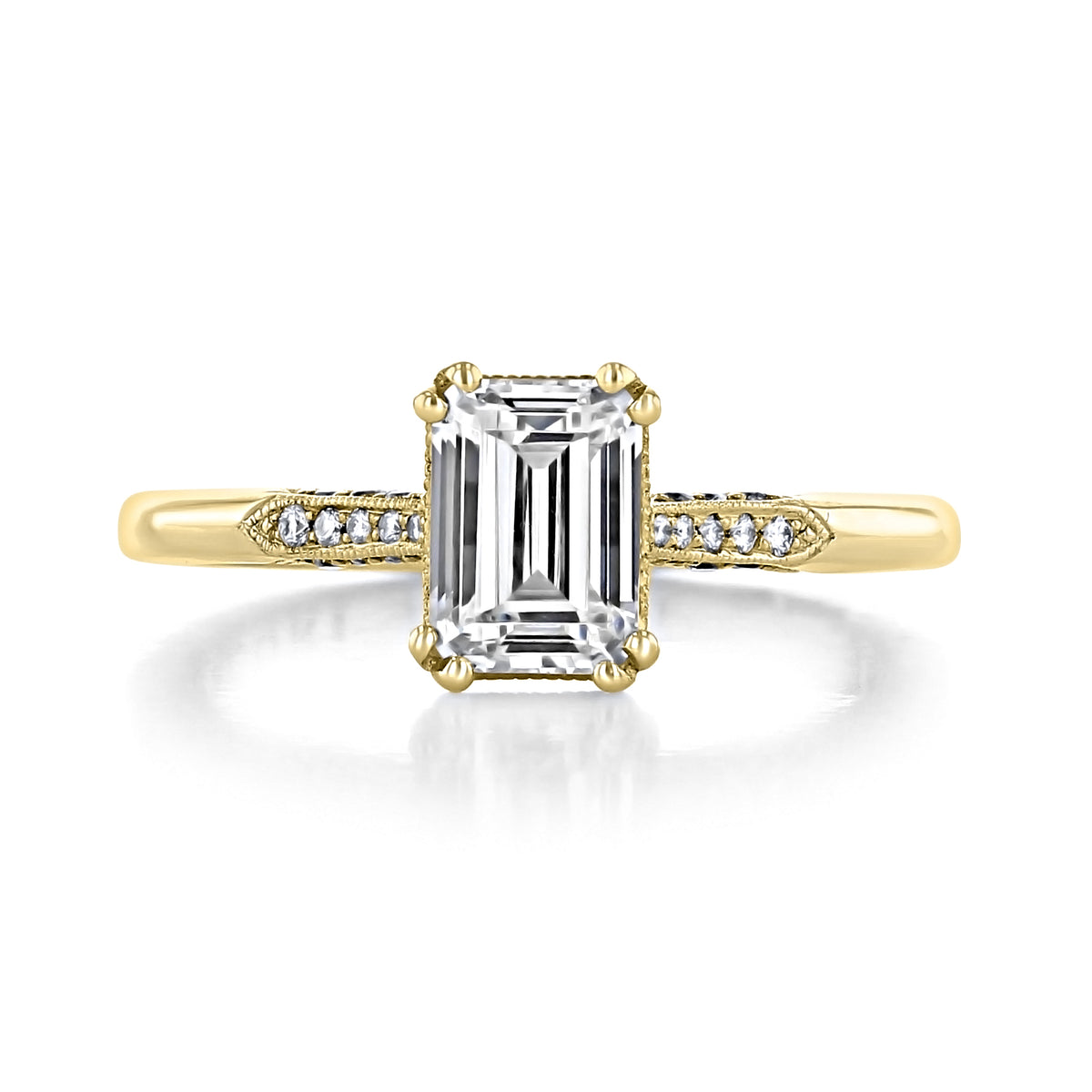 Simply Tacori | Emerald Solitaire Engagement Ring - 2651EC7X5Y in yellow gold featuring an emerald-cut center stone and pave-set diamonds along the band.