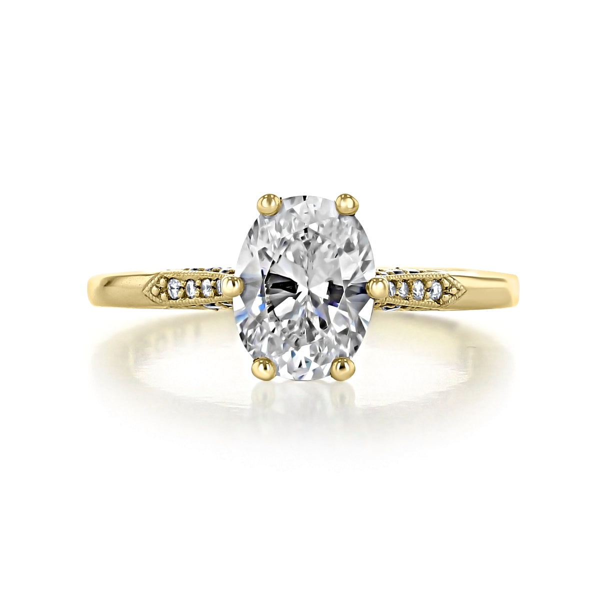 Simply Tacori | Oval Solitaire Engagement Ring - 2651OV85X65Y featuring an oval-cut diamond on a yellow gold band with diamond accents along the shoulders.