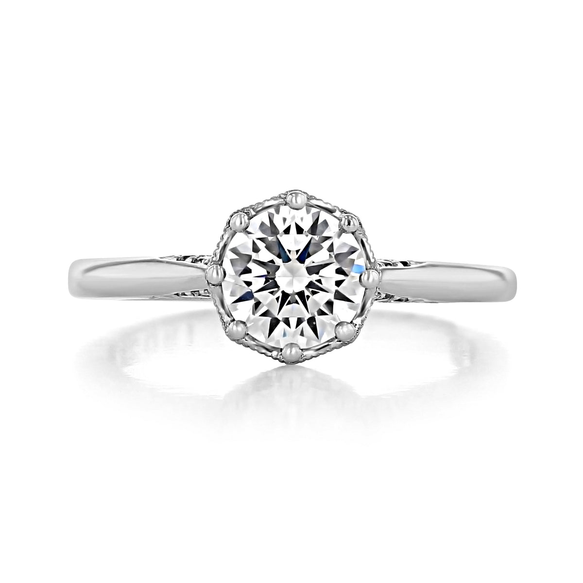 Simply Tacori Round Solitaire Engagement Ring - 2652RD65 with a scalloped cathedral setting on a metal band.