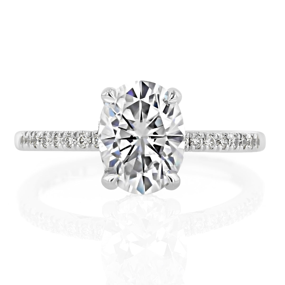 Simply Tacori | Oval Solitaire Engagement Ring - 267015OV9X7W featuring an oval-cut center stone on a micro-prong pavé diamond band against a white background.
