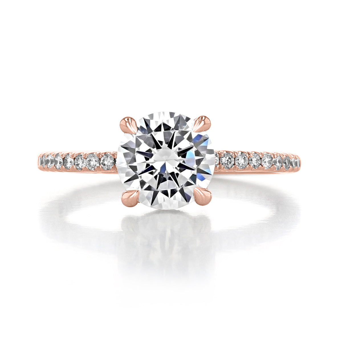 Simply Tacori | Round Solitaire Engagement Ring - 267015RD75PK in rose gold with a round solitaire center stone and a micro-prong diamond-encrusted band.